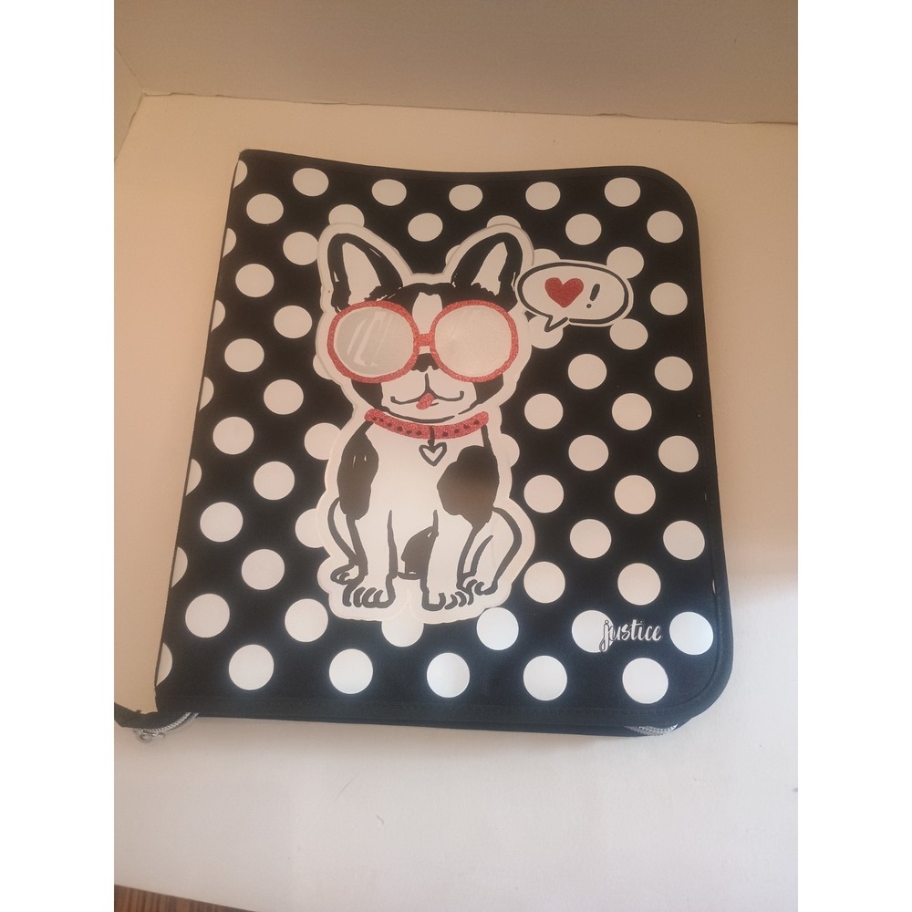 Justice French Bulldog Love Girl Power Polka Dot - Zip 3 Ring Binder & 2 Folders